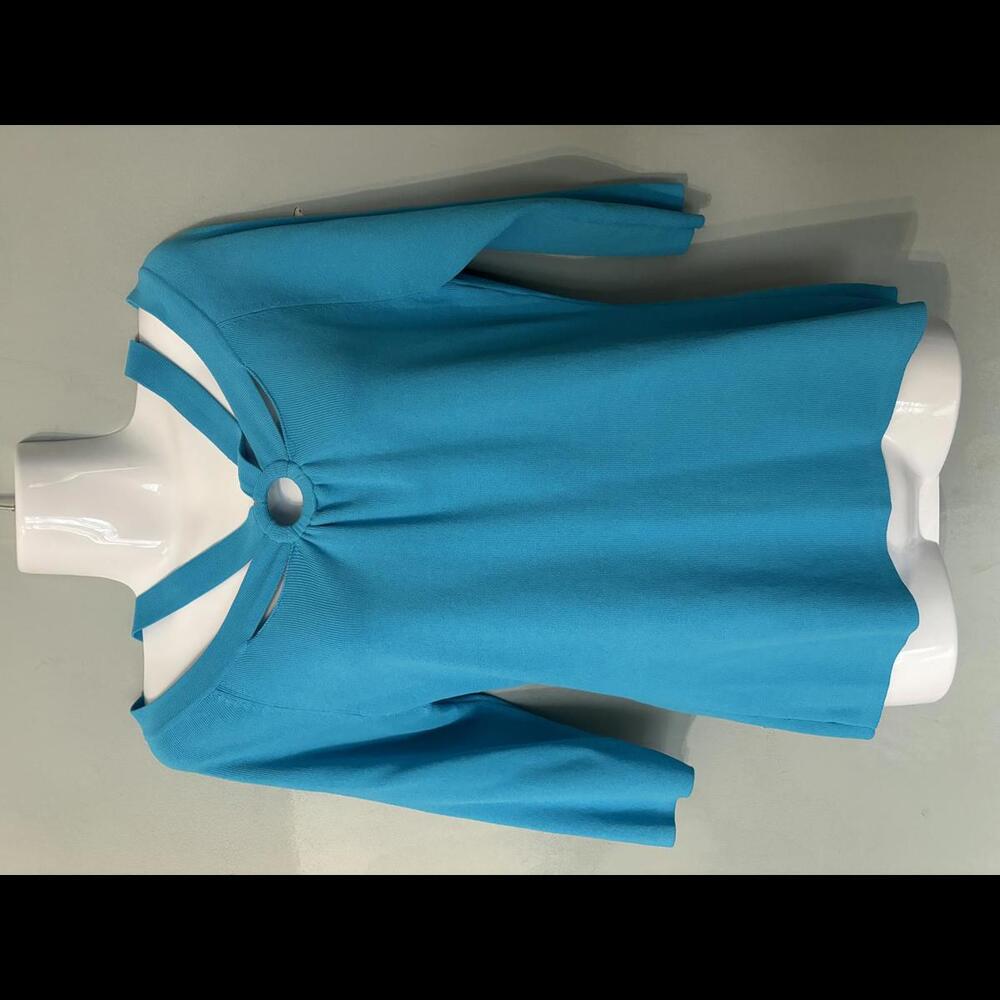 Joseph A. Sky Blue Off the Shoulder Cross Strap Top